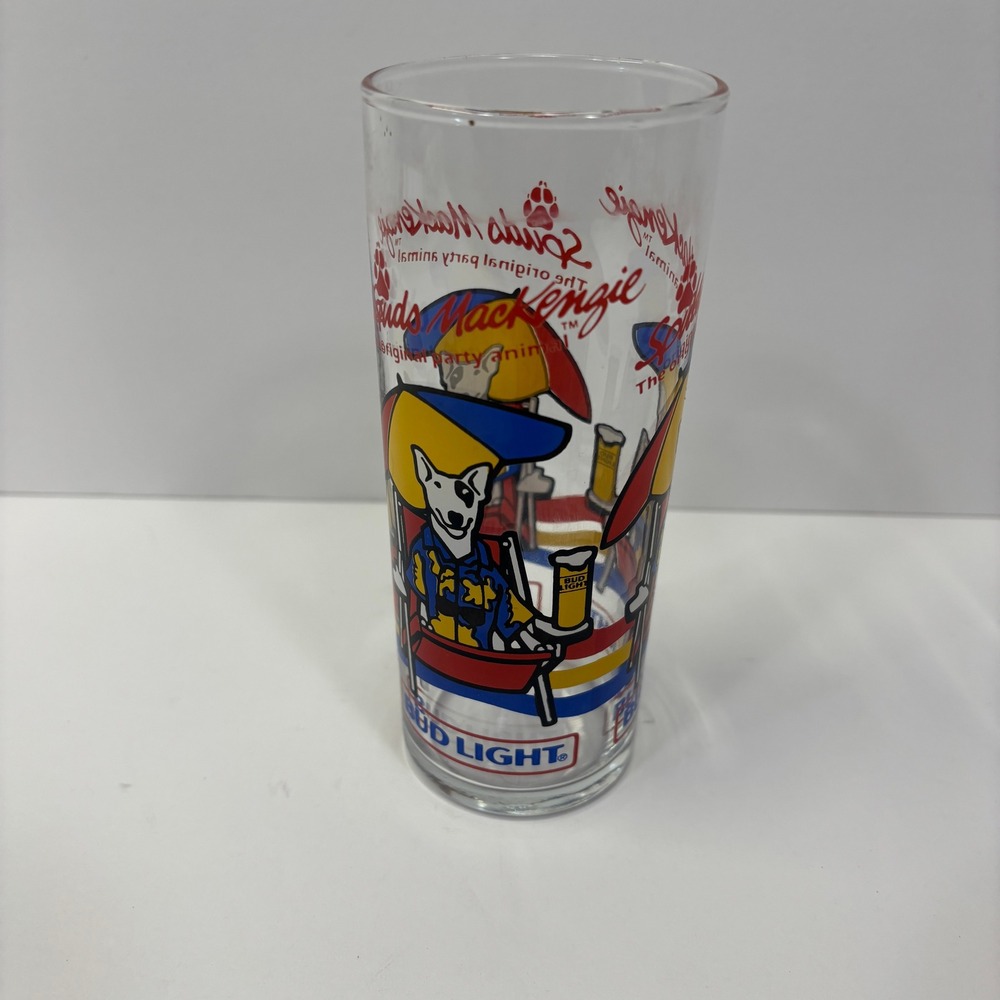 Vintage 1987 Bud Light Spuds Mackenzie Party Animal Beer Drink Glass 6"